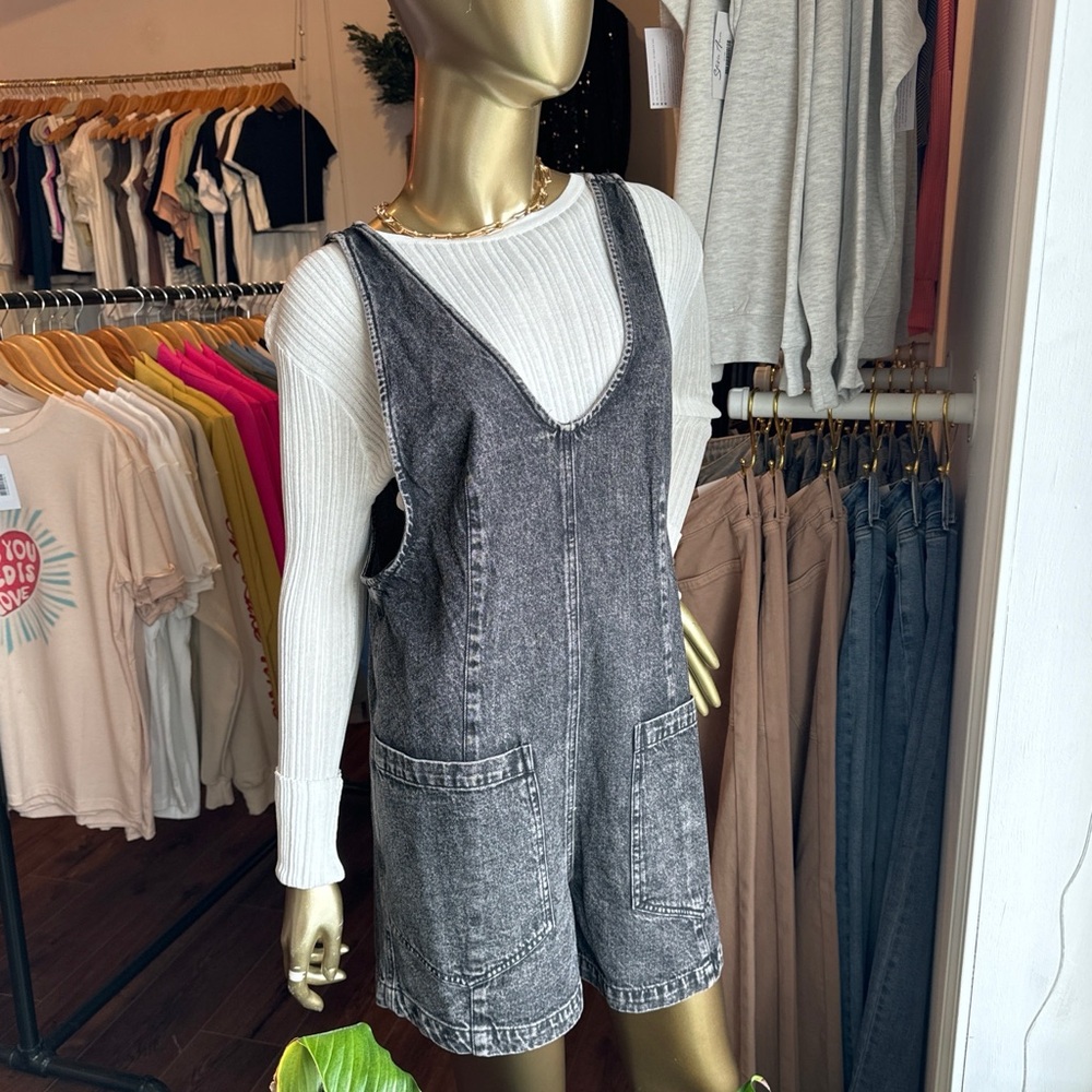 Women's Black Denim Overall Romper